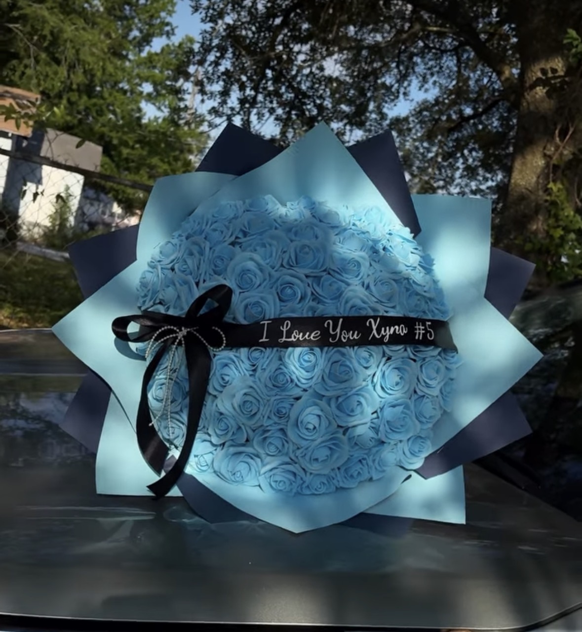 Blue Rose Ribbon Bouquet